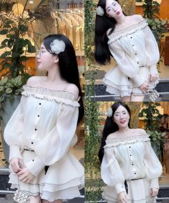 Set voan tơ trễ vai